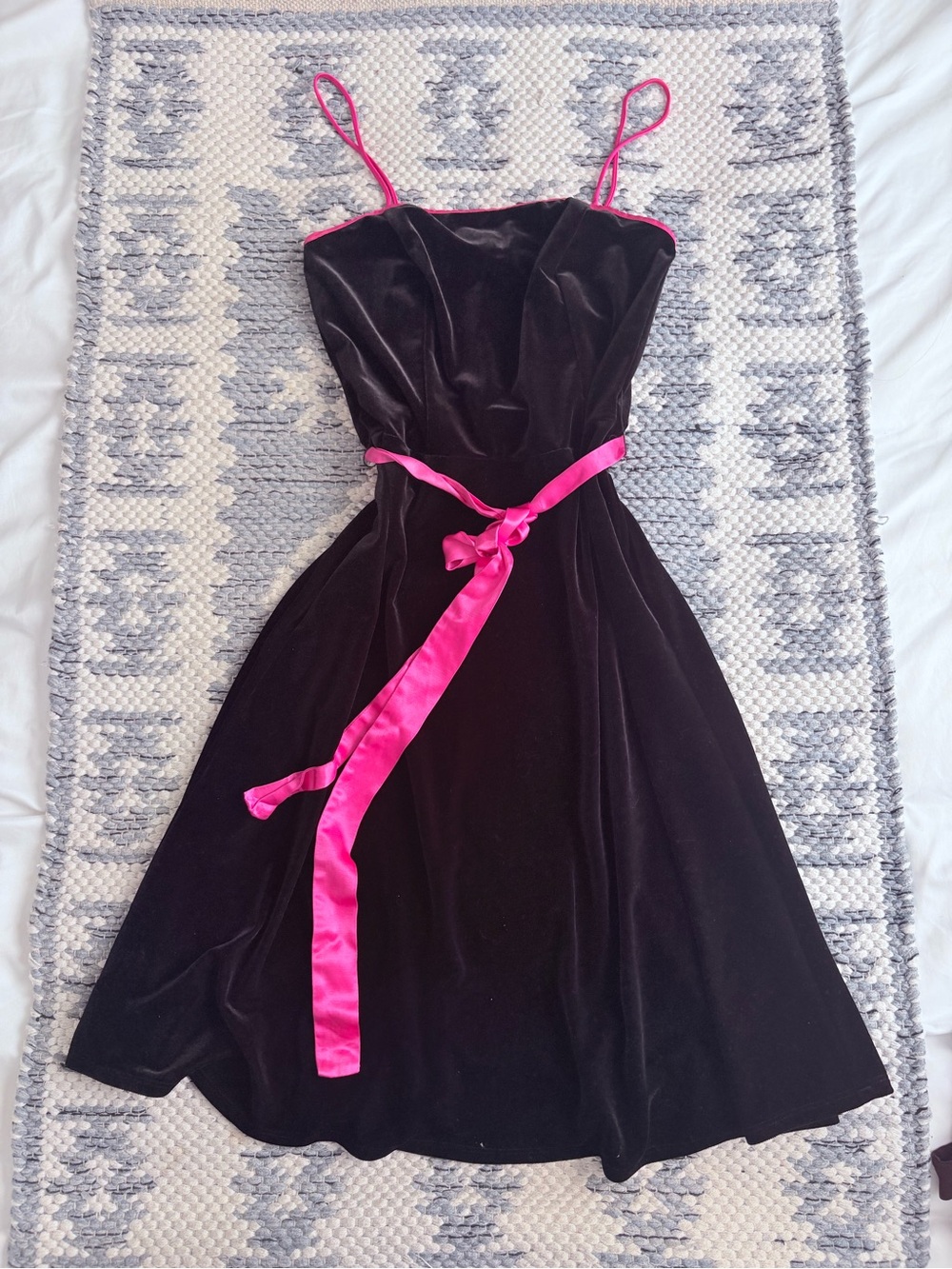 CDC Black Velvet Dress with Hot Pink Trim